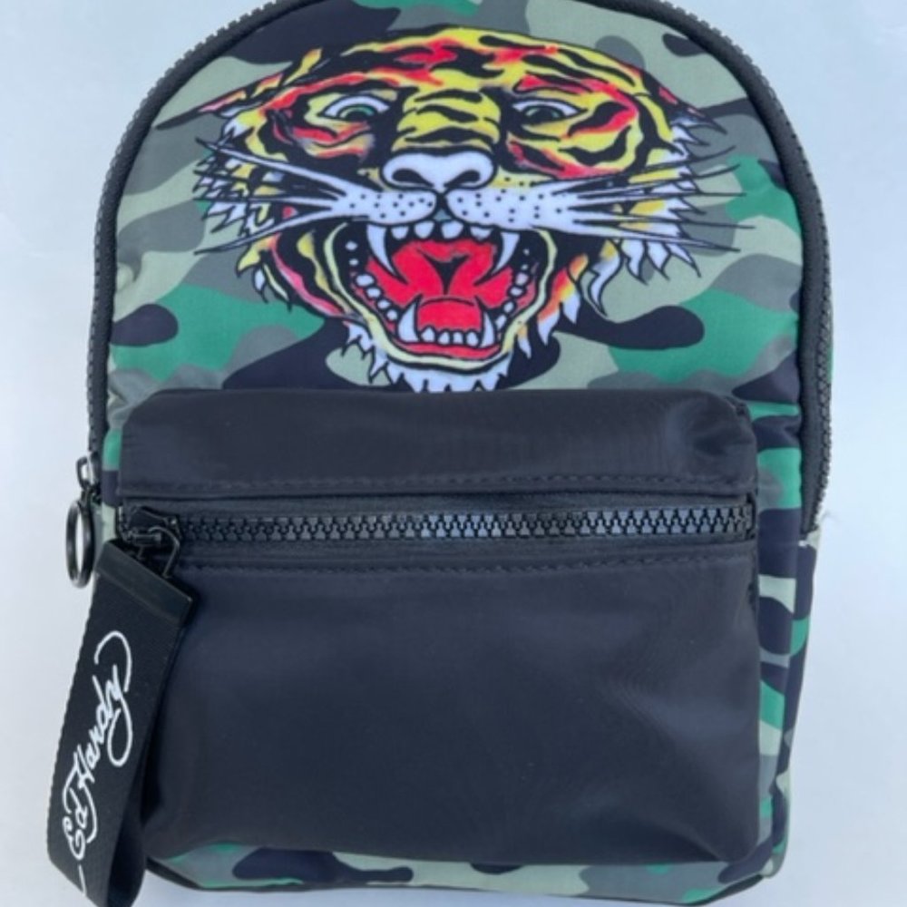 NWT ED HARDY FESTIVAL UNISEX MINI BACKPACK ARMY COLOR TIGER TATTOO CAMOUFLAGE